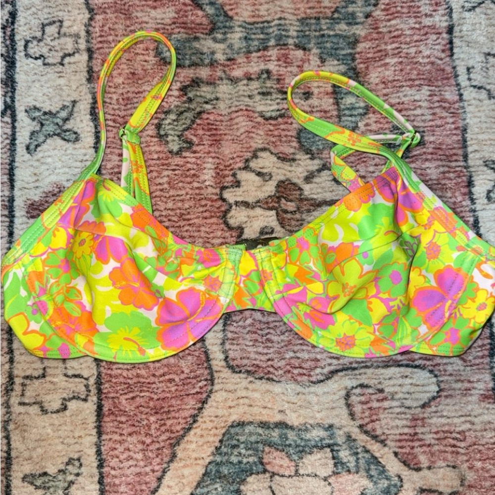 Kulani Kinis Neon Floral Bikini Top - Yellow Pink Green